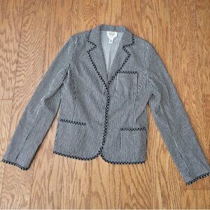 Talbots Black White Striped Denim Jacket / Blazer Sz 10